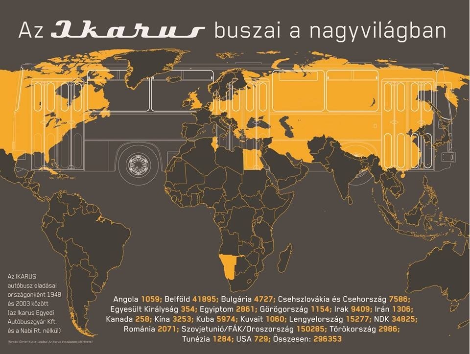 Карта распространения автобусов Икарус по всему миру